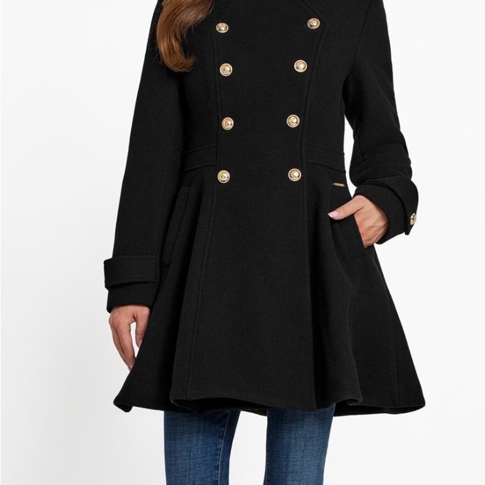 Women's GUESS Black Double-Breasted Coat